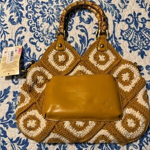 Patricia Nash Mustard and Cream Crochet Shoulder Bag
